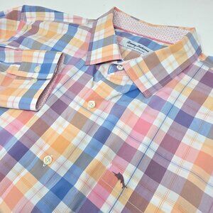 Tommy Bahama Shirt Mens 2XL Sarasota Stretch Blue Pink Plaid Long Sleeve Button